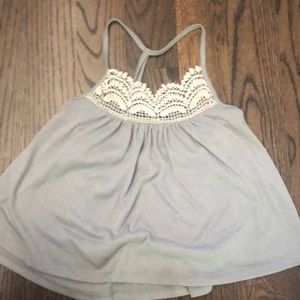 a grey shirt
